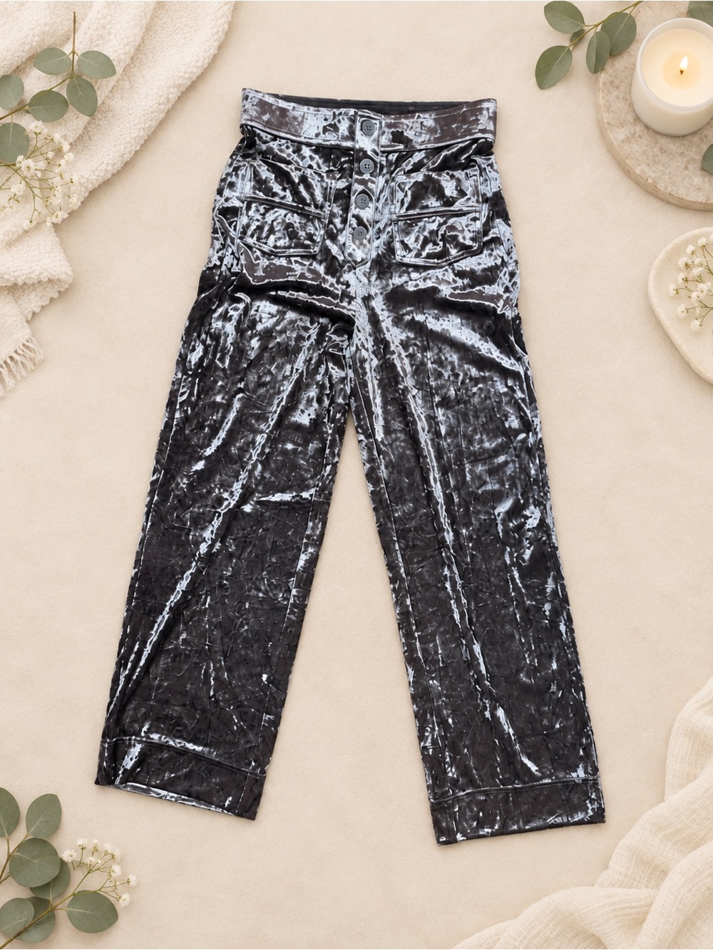 HALARA Crushed Velvet Pants in Gray